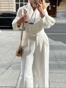 Women's Elegant Winter Woven Blazer Set, Thick Fabric Lapel Design, Casual Fashionable Two-Piece for Office & Daily Wear