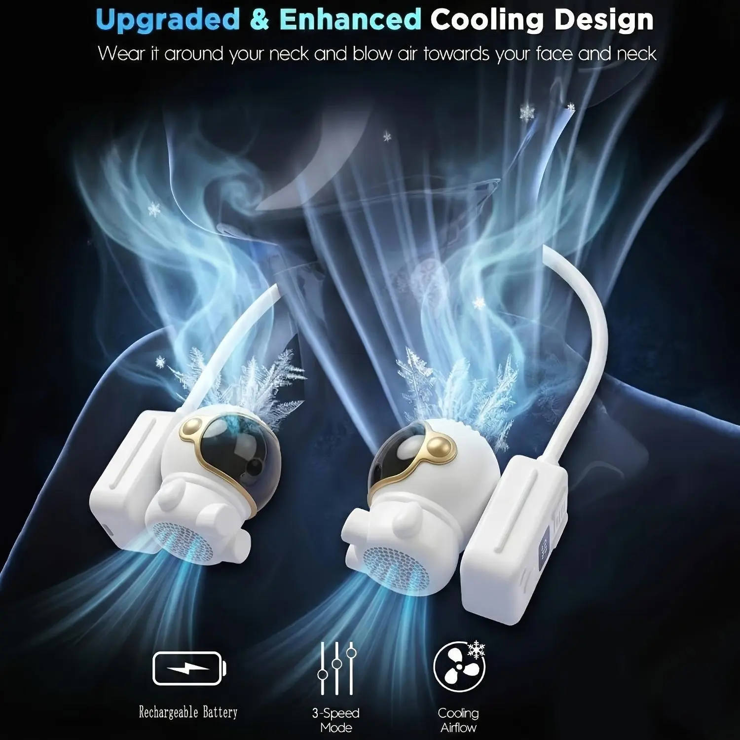 Hanging Neck Fan Usb Portable, 3-Speed Adjustable With Digital Display Mini Portable Small Lazy Person Hanging Neck Leafless Rechargeable 360° Adjustable Refrigeration Air Conditioning Outdoor Student Mute Large Wind Fan Cooling Artefact Gift/Valent
