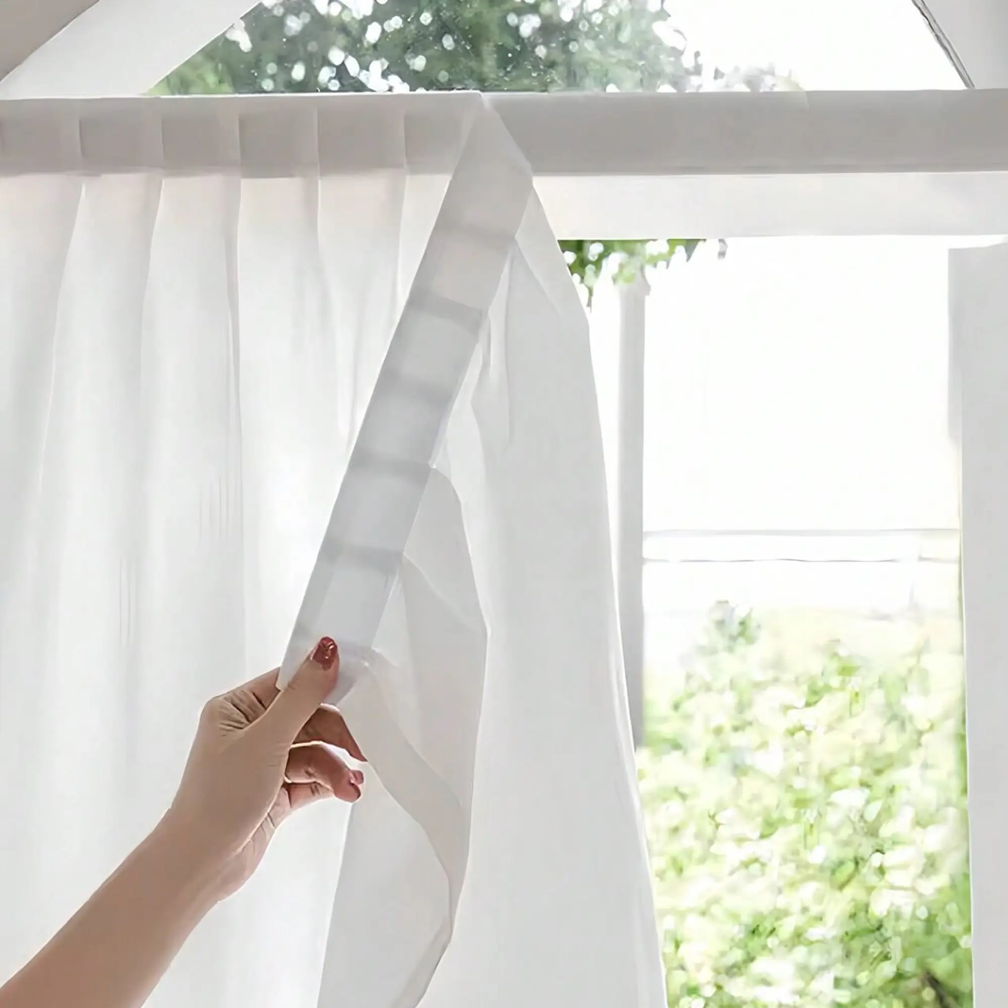 1pc Transparent Curtain, Modern Simple Polyester Curtains, Bedroom Living Room Balcony Office Window Decoration, UV Protection Self-Adhesive, Sunshade Curtains, Window Drapes