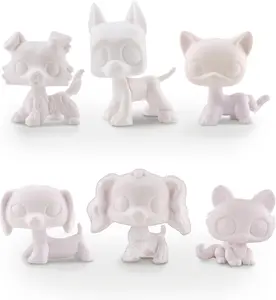 6Pcs Mini Pet Shop White Base,Custom DIY Collie Dachshund Great Dane Cocker Spaniel Labby Cat White Mold Blank Base Animals Figurine Toys