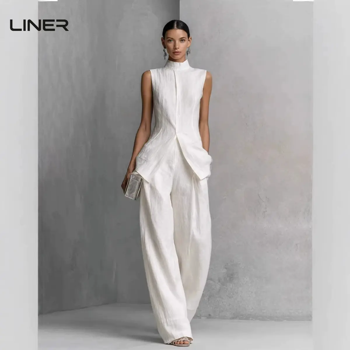 Women's 2-Piece High-Waist Linen Pant Set - Sleeveless Solid Color Cotton Linen Shirt Outfit, Comfortable Elegant Casual Women's Set, Multi-Size for 2026 Fashion, Women 2 Set, Resort Wear For Women