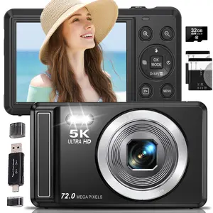 72MP Ultra HD CMOS Point & Shoot Digital Camera - Auto Focus, 2.8" LCD, 16X Zoom, Flash, MP4 Support, Compact Portable Vlogging Travel Camera, Beginner-Friendly, dc068_black + 32GB SD Card, Beginner Digital Camera
