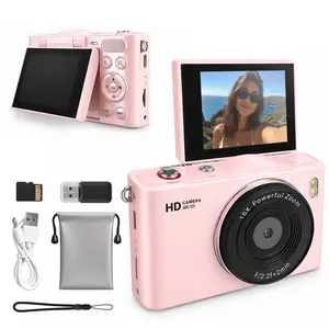 Portable Digital Camera, Compact 180° Flip Screen, 16x Zoom, SD Card Slot, Elegant Camera Bag, Ideal for Vlogging & Photography, Valentine's Gift