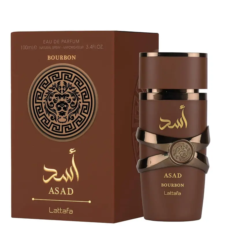 Lattafa Asad Bourbon Unisex Eau de Parfum Spray 3.4 Ounce / 100 ml - Elegant Fragrance with Cacao, Lavender, Nutmeg, and More