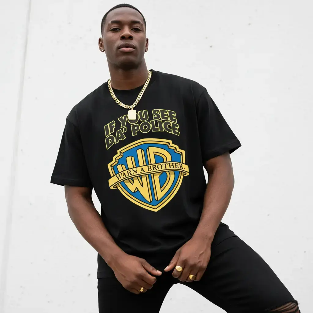 Men's 'Warn A Brother' Graphic Print T-Shirt, Streetwear Style Short Sleeve Round Neck Top, Comfortable Casual Menswear