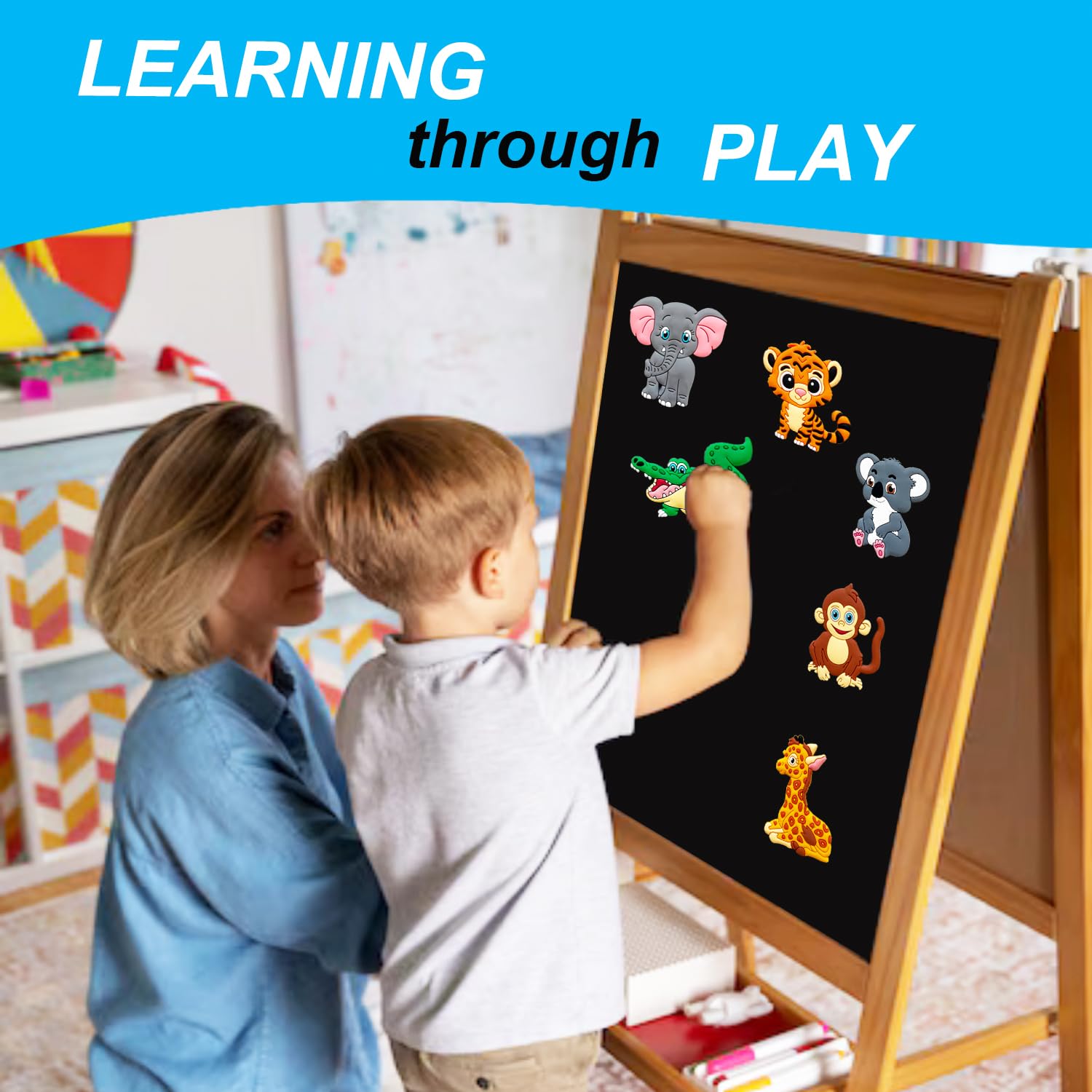 Fridge Magnets for Toddlers Wild Animal - Refrigerator Magnets for Kids - Large Cute Soft Full Back Magnetic Animals for Fridge - Toddler Magnets for Refrigerator - Rubber Big Size Kid Magnet Toys