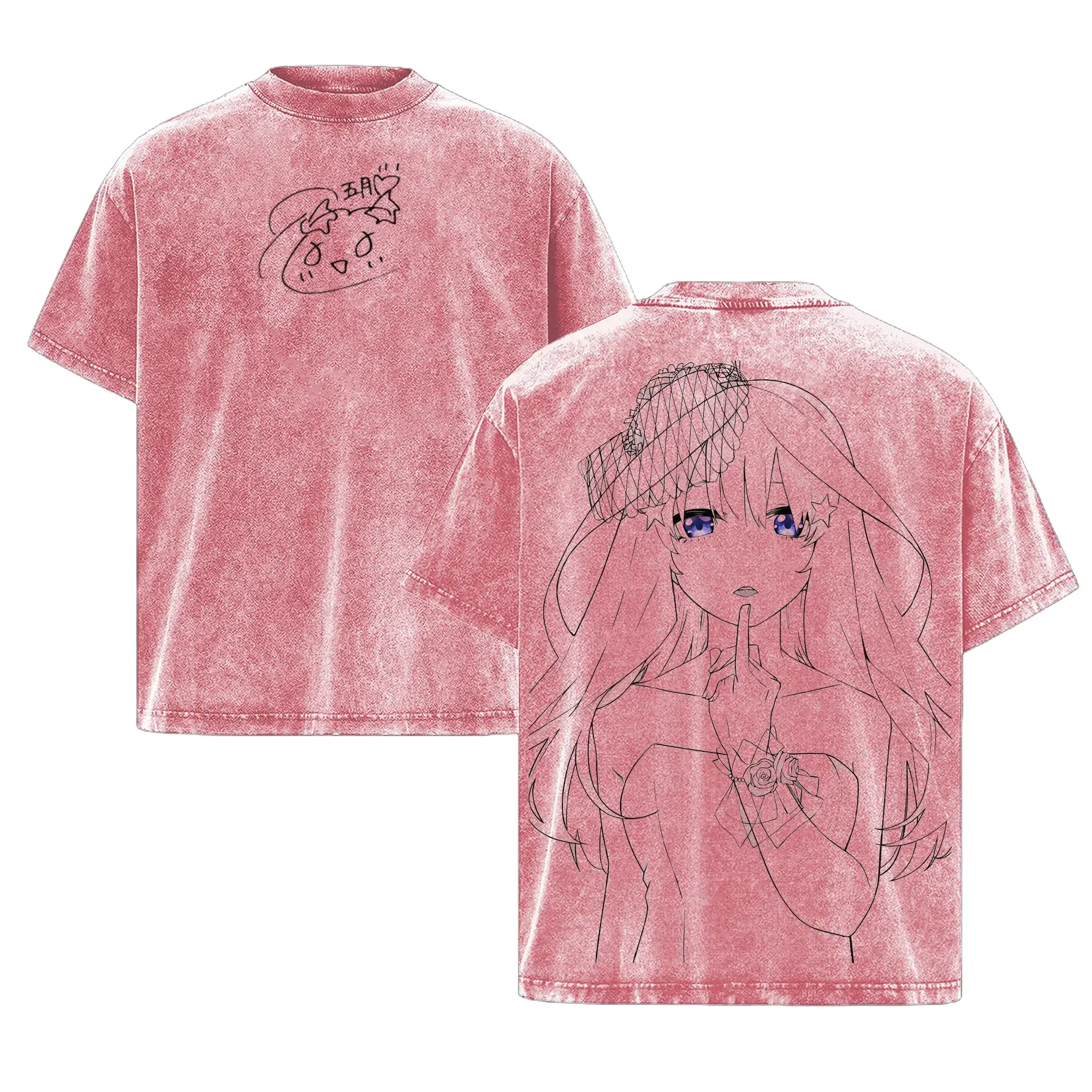 Itsuki 2026 The Quintessential Quintuplets Retro Washed Graphic Tee Heavyweight Cotton Loose Fit All Season Trendy Streetwear Casual Daily Short Sleeve Unisex T Shirts For Men Women Cotton Unisex Graphic T-Shirt