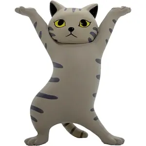 5 Pack Dancing Cat Pen Holder, Funny Office Desk Accessories, Cute Earbuds Stand & Eyeglass Holder, Novelty Gag Gifts for Cat Lovers, Coworkers, White Elephant (1, Gray)