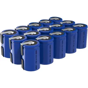 4/5 SubC 1.2 Volts 1300mAh NiCD Rechargeable Batteries with Tabs Flat Top 15 Pack