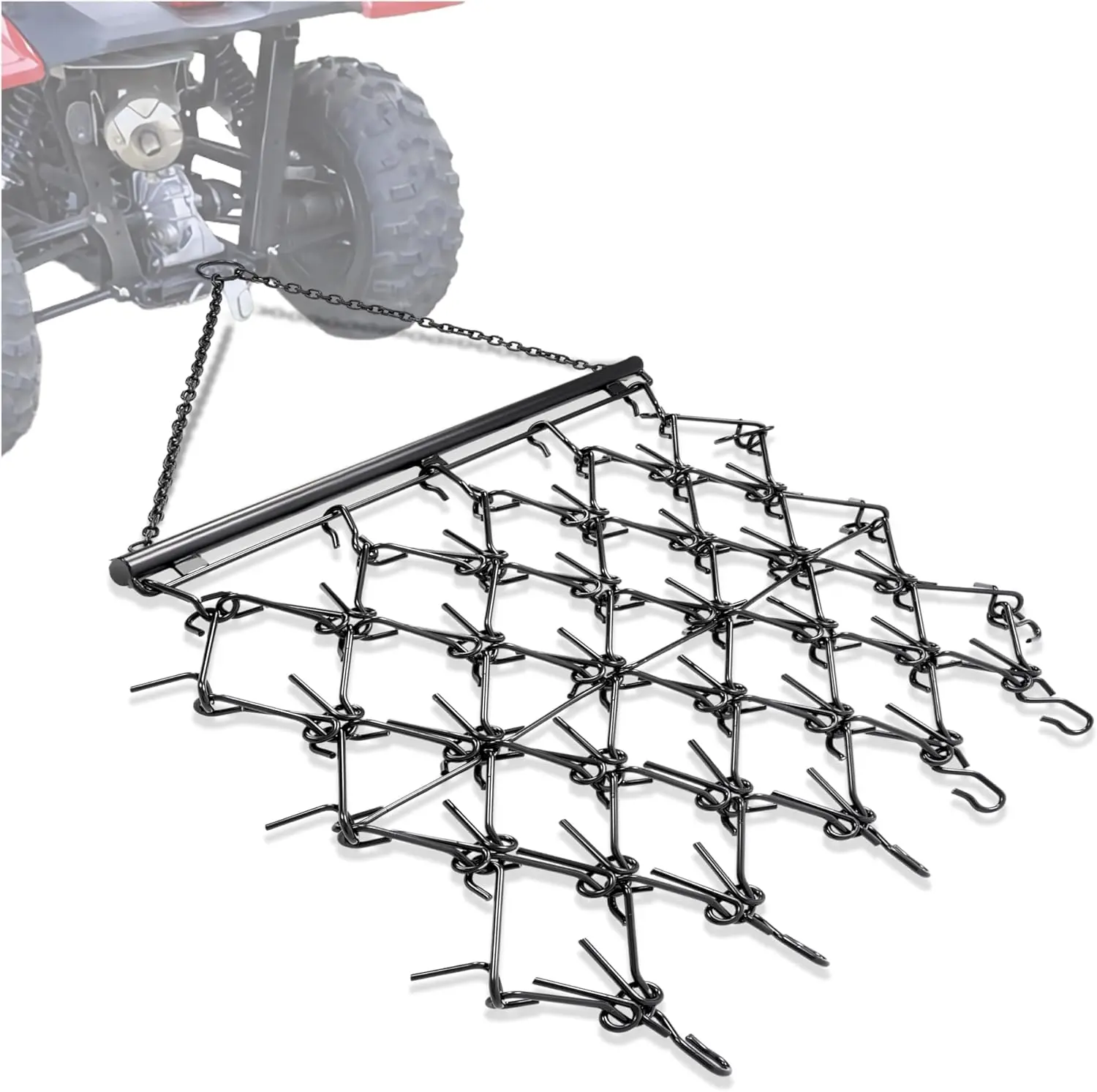 KUAFU 4' x 4' Heavy Duty Chain Drag Harrow 3/8" Tines Compatible with Tractors ATV UTV Lawn Tractor Attachments for Leveling, Grading, Breaking up Soil, Seeding, Landscapes, Garden Towing, Field, Yard
