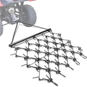 KUAFU 4' x 4' Heavy Duty Chain Drag Harrow 3/8" Tines Compatible with Tractors ATV UTV Lawn Tractor Attachments for Leveling, Grading, Breaking up Soil, Seeding, Landscapes, Garden Towing, Field, Yard