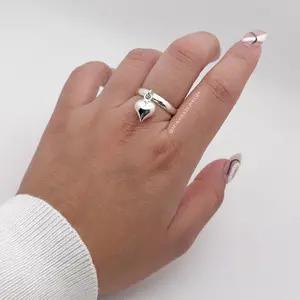 950 Silver Heart Pendant Ring - Elegant Jewelry for Women, Perfect for Daily Wear and Special Occasions