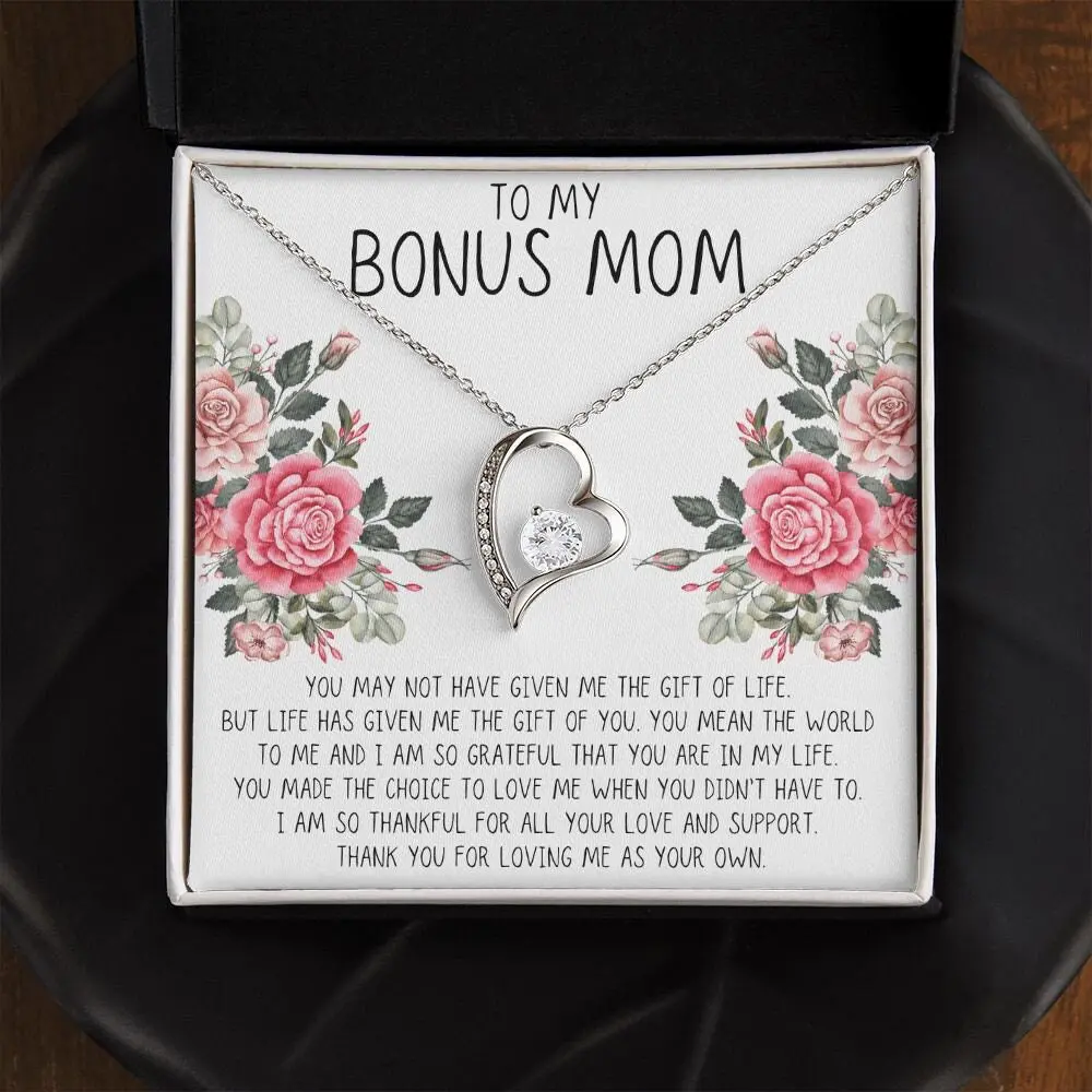 Bonus Mom Gift For Step Mother, Step Mom Gift For Stepmom Necklace, Gift For Unbiological Mom For Mother'S Day, Christmas Step Mom Birthday, Mother's day Gift Necklace With Meaningful Message Card Inside