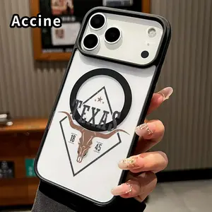 Magnetic Phone Case Compatible with iPhone 17 Pro Max 16 Plus 15 14 13 12 11 Air E Texas Longhorn Emblem Hard Acrylic Back Soft TPU Edge Shock-resistant Cover