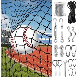 Baseball Softball Backstop Nets, Net with 33ft Rope or Steel  Kit, Nylon Nets Also for Basketball Soccer Lacrosse Hockey.