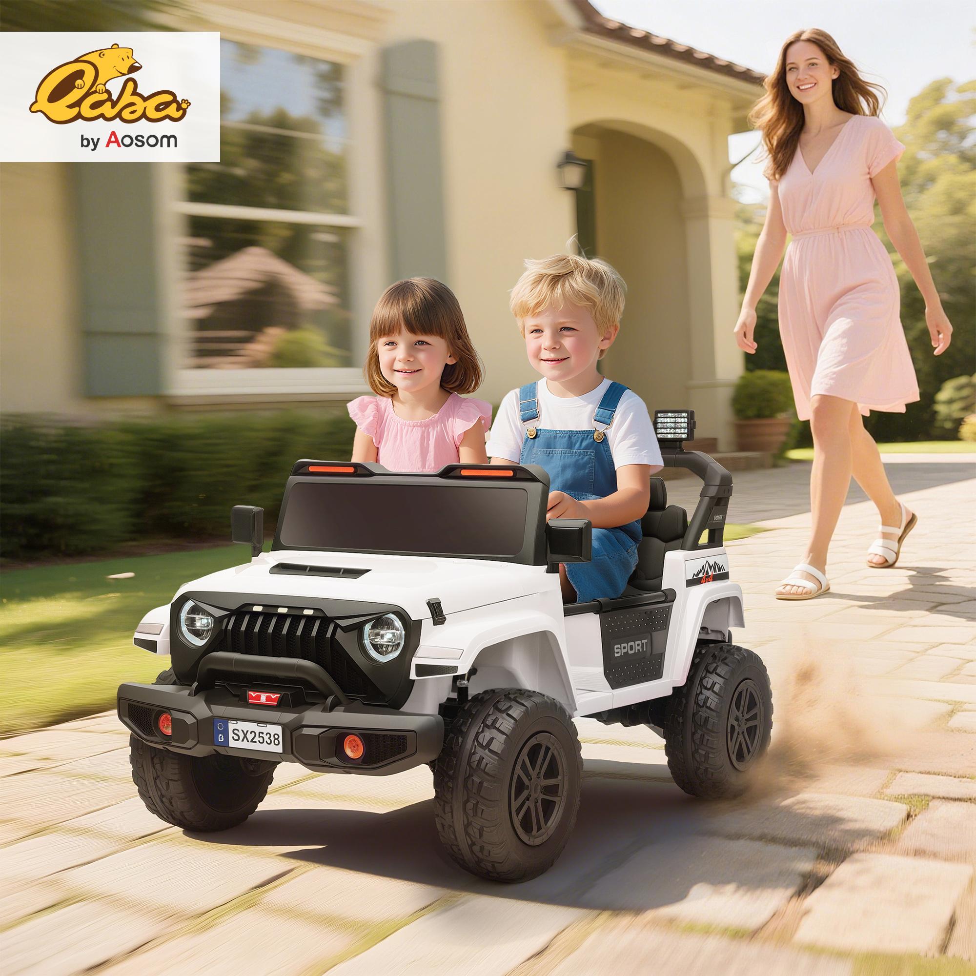 Qaba 24V 2-Seater Kids Ride on Truck Car, Length Adjustable 4WD Electric Car, 5 MPH Max Speed, Remote Control, Spring Suspension, Storage and LED Lights for Kids Ages 37-95 Months