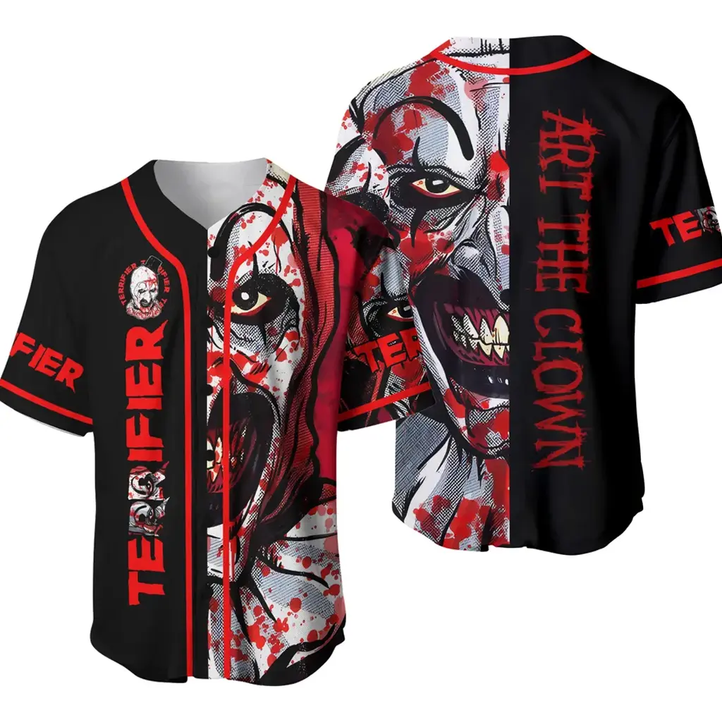 Terrifier 3 Art The Clown Baseball Jersey Horror Merch Gothic Streetwear Shirt HY4021