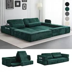QAK 107'' Oversized Foldable Castle Sofa Modular PlayCouch for Living Room & Bedroom Instant Expansion Comfortable & Creative Design Furniture Seater