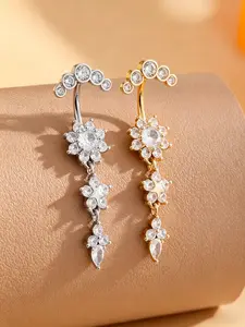 Celestial Star-Moon Belly Piercing, or Silver Color, Multi-Gem Dangle Detail, Perfect for Summer Crop Tops & Festival Fits