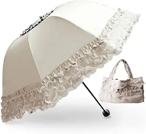 Foldable Lace Parasol Travel Sun Rain Umbrella Compact Anti UV Resistance Sun Umbrella for & Girls