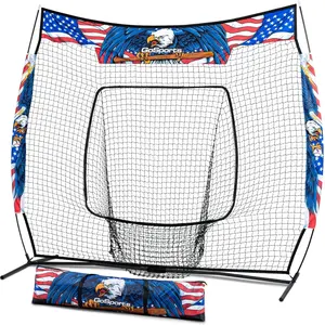 GoSports 7 x 7 ft America Drip Baseball & Softball Batting Net - Full Size Hitting & Pitching Net with Strike Zone and Carry Case
