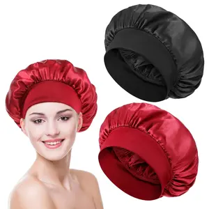 2Pcs Silk Bonnet for Sleeping, Satin Hair Bonnets, Soft Elastic Band Silk Sleep Cap Hair Wrap for Women Men(Black + Red)