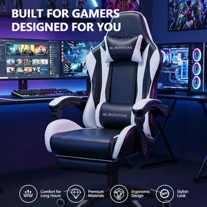【Hot】Mr IRONSTONE Gaming Chair with Ergonomic Massage Computer Gaming Chair with Broaden Cusion and Footrest High Back Video Game Chair for Adults Kids Boyfriend Father's Gift, Blue Black and Red