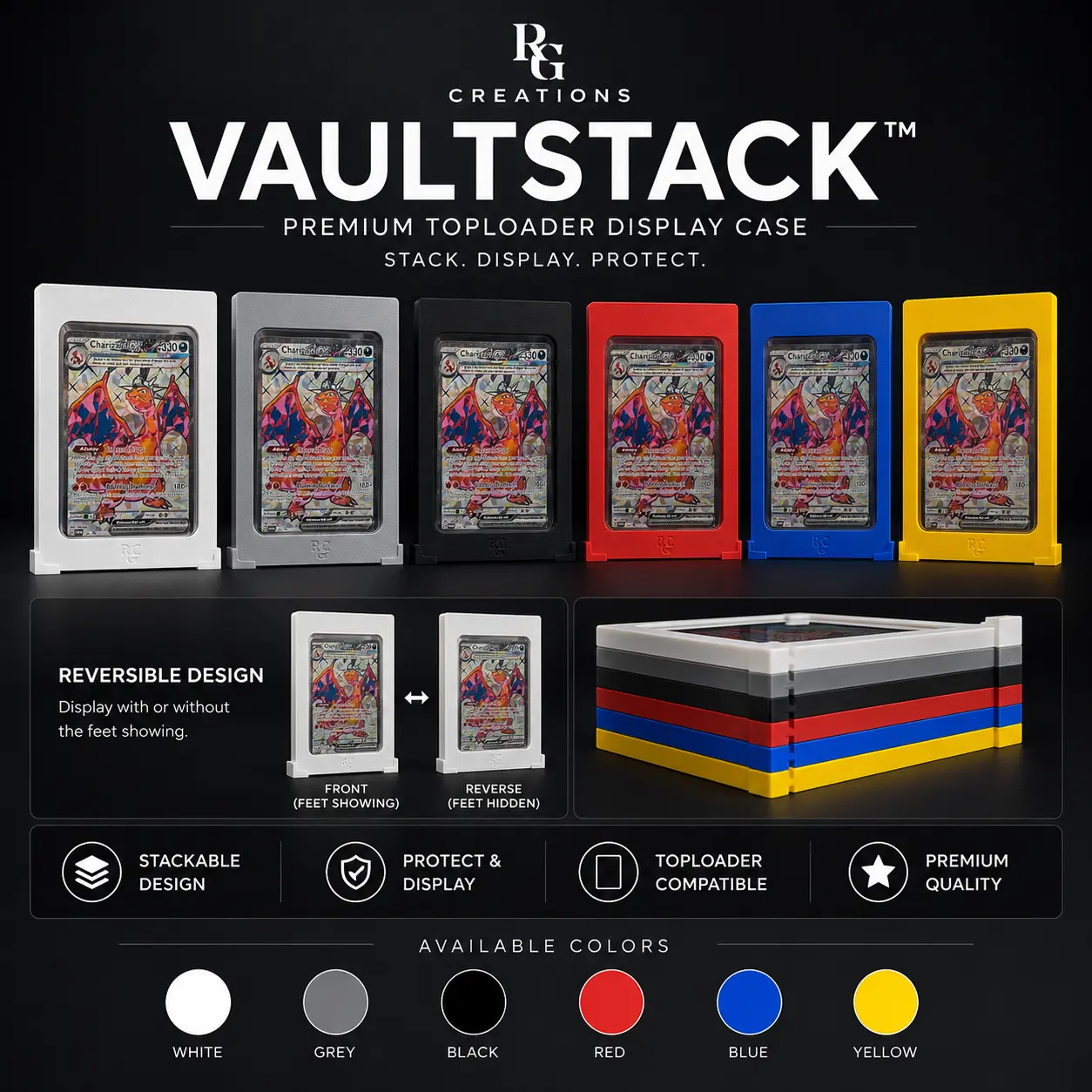VaultStack Toploader Display Case - Stackable Trading Card Storage Holder for Collectibles