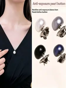 4-Pcs Imitation Pearl Plastic Anti-Walk Invisible Buttons, No-Sew Adjustable Loops, Shiny Spherical, for Shirt, Dress, Jacket, Blouse