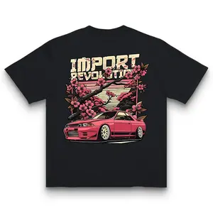 JDM Car Graphic Shirt Japanese Street Racing Style With Sakura Details For Casual Daily Wear