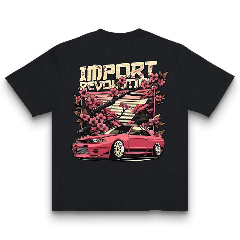 JDM Car Graphic Shirt Japanese Street Racing Style With Sakura Details For Casual Daily Wear