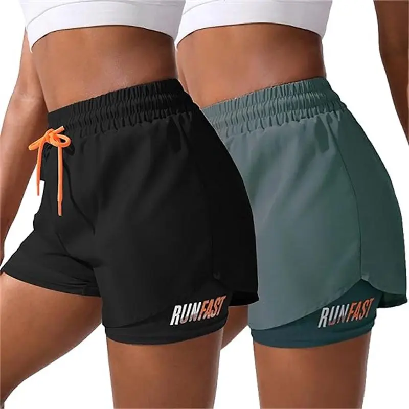 Women's Sports Shorts Quick-Drying Double-layer Sports Short Leggings Breathable Anti-Exposure 2 in 1 Workout Shorts