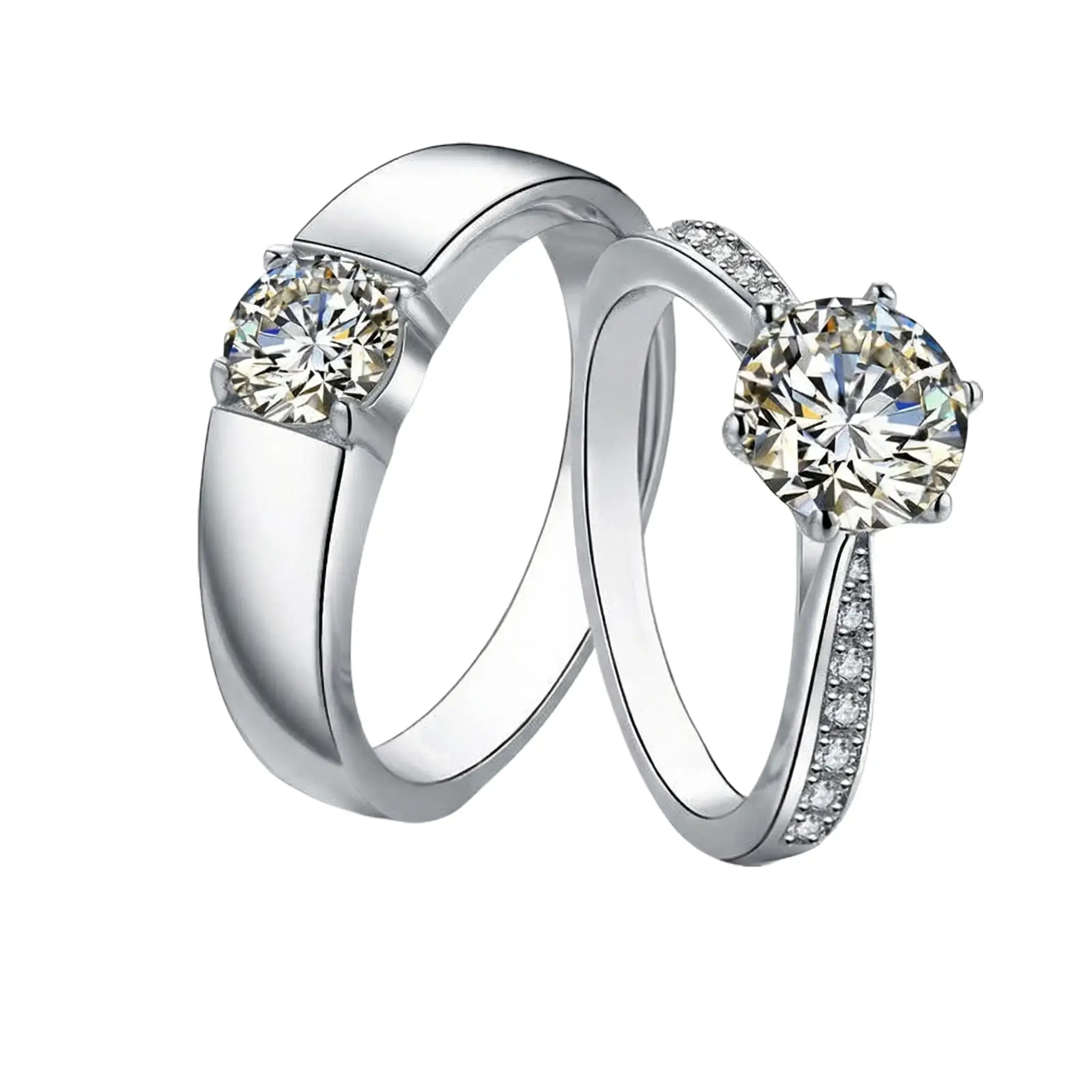 Classic Moissanite Matching Couple Rings Set, Dainty Wedding Promise Band Jewelry Gift for Him & Her