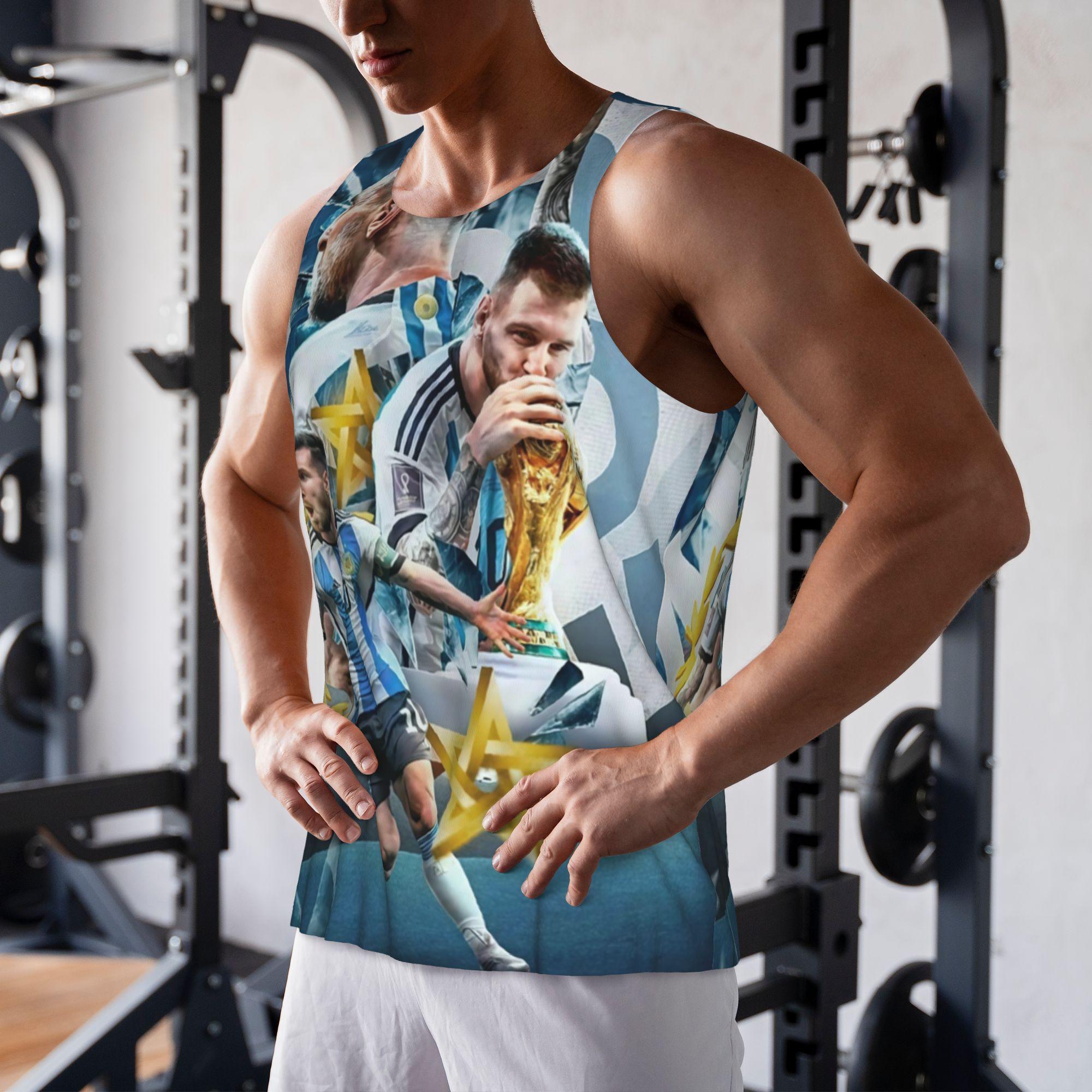 Argentina Messi Kissing World Cup Trophy Graphic Fan Tank Top Messi Argentina 3 Stars Trophy All Over Print Streetwear Tank Breathable summer leisure sports