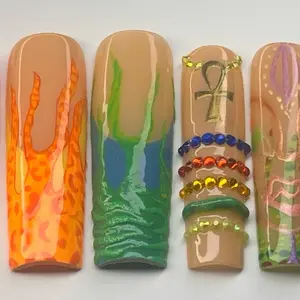 BlueberrysBeauty PressOnNails African Bangle Nails with Animal Print Flames & Colorful Beads Design