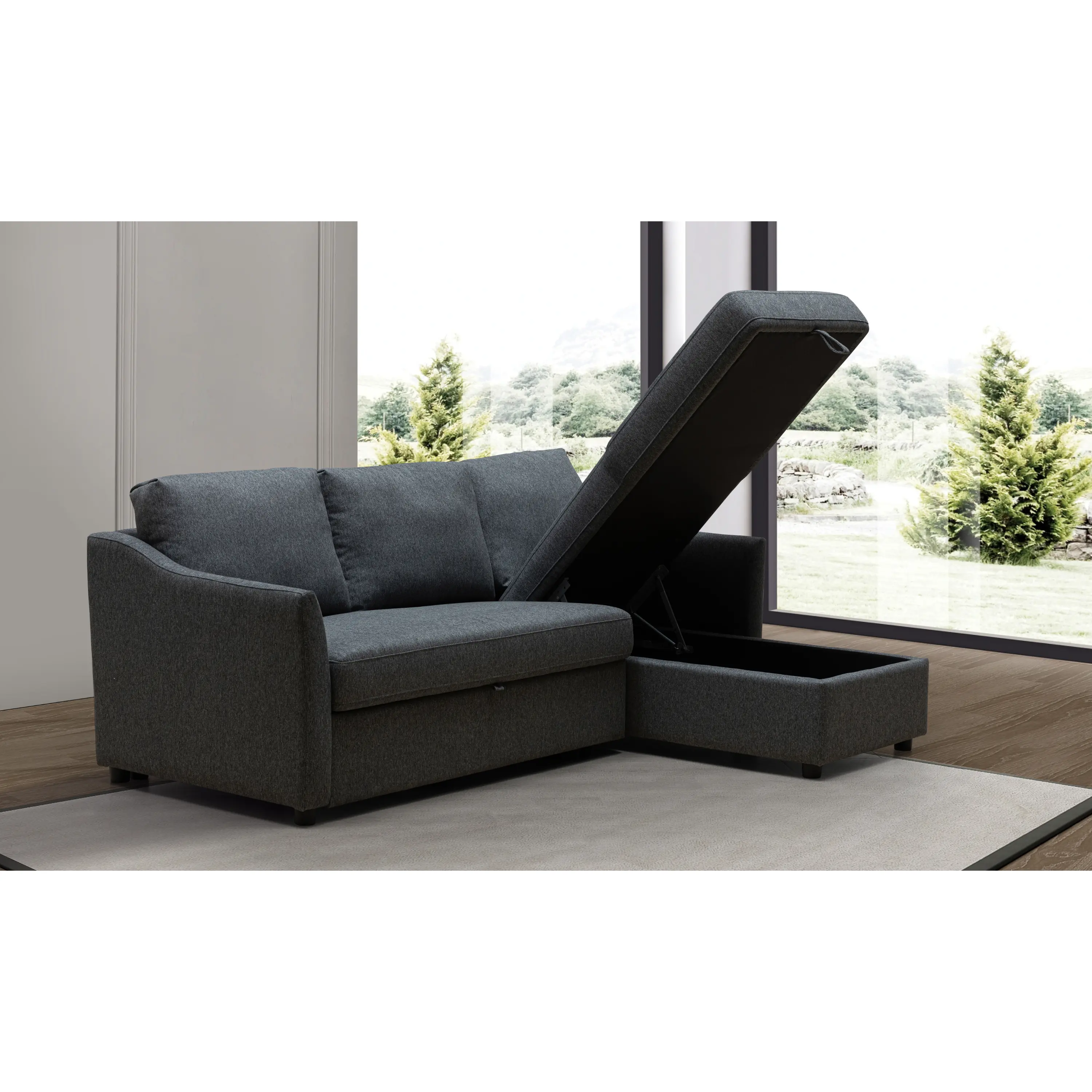 Klaussner Merax Durable Fabric L-Shape Full Sleeper Modular Sectional Sofa - 2-in-1 Convertible, LAF Loveseat, Adjustable RAF Reversible Chaise with Storage, Refined Arm Design, Space-Saving Indoor Living Room Furniture