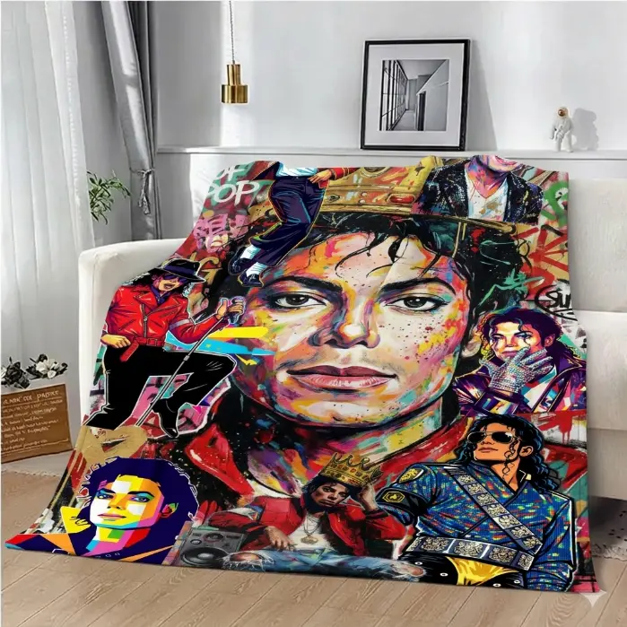 King Of Pop Music Fan Blanket, Vintage Retro Singer Throw Blanket, Iconic Concert Collage Fleece Blanket, Music Lover Cozy Couch Bed Blanket Gift For Fans