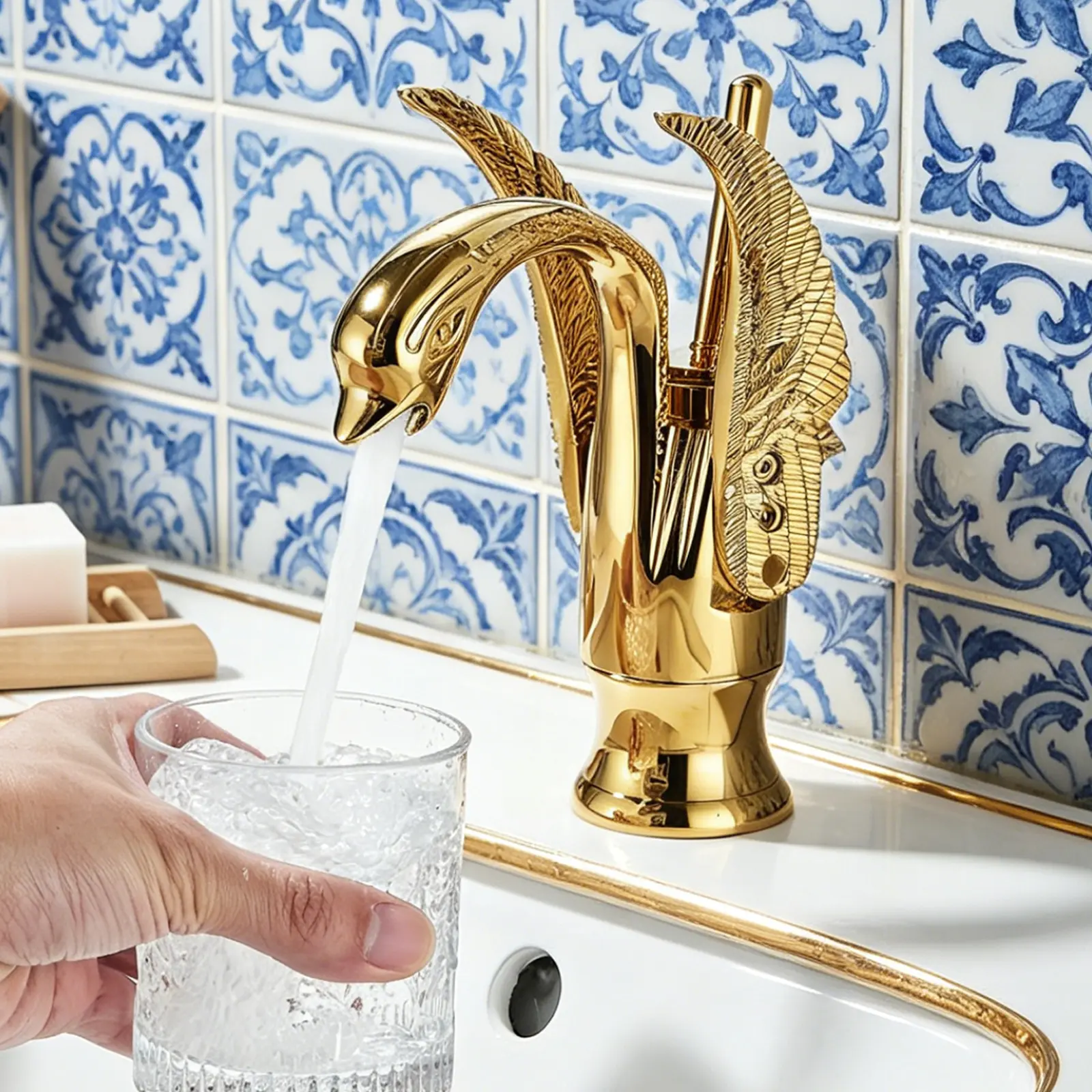 Modern Swan Design Bathroom Faucets, 1 Hole Gold Bathroom Sink Vanity Faucet Single Handle Lavetory Washbasin Mixer Taps