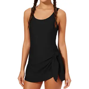 Girl Swimsuit One Piece Swim Dress Adjustable Straps Bathing Suit with Bottom Size 9-16