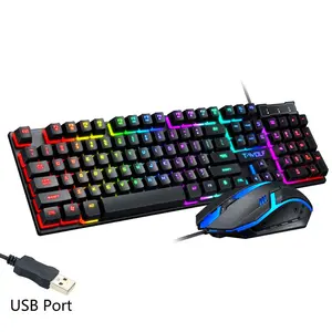 Mechanical Feel Gaming Keyboard and Mouse Set - Backlit Keypad, LED-Lit, USB-Connected for PC Desktop Gaming and Office Use