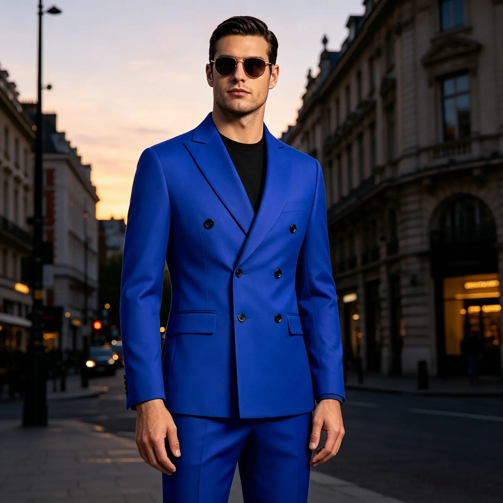 Men's Solid color Double-Breasted 2-Piece Suit, Slim Fit Formal Tuxedo for Special Events Wedding, School Start Season