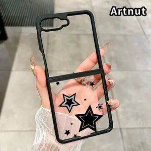Starry Night Reverie Pattern Foldable Phone Case for Z Flip 7/6/5/4, Axis Protection and Complete Lens Protection Shockproof Silicone TPU Transparent Cover