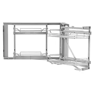 【Summervibes】VEVOR 18"W Opening Blind Corner Pull Out Organizer,  2 Tier 4 Shelf Kitchen Cabinet Organizer, Magic Chrome Carbon Steel Storage Basket, Slide Out Storage Organizer, Left & Right Open Compatible
