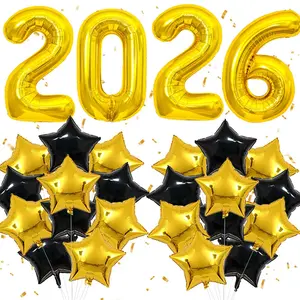 Graduation Party Supplies Set, 28pcs Graduation Decoration Kit, 32 Inch Gold Foil Balloons, Gold Party Foil Balloons, Triangle Banner