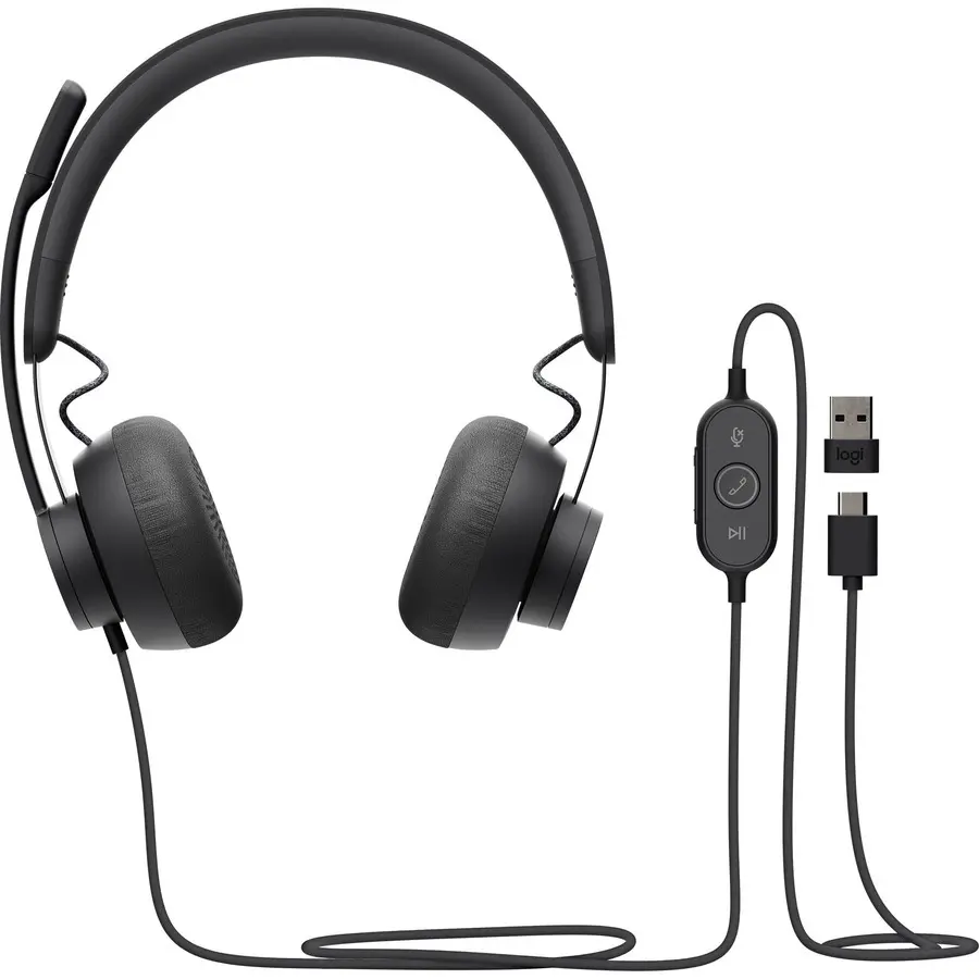 Logitech Zone 750 Wired On-Ear Headset USB-C Black 981001103
