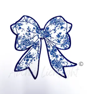 Blue Floral Grand Millennial Bow Sequins Chenille Patch