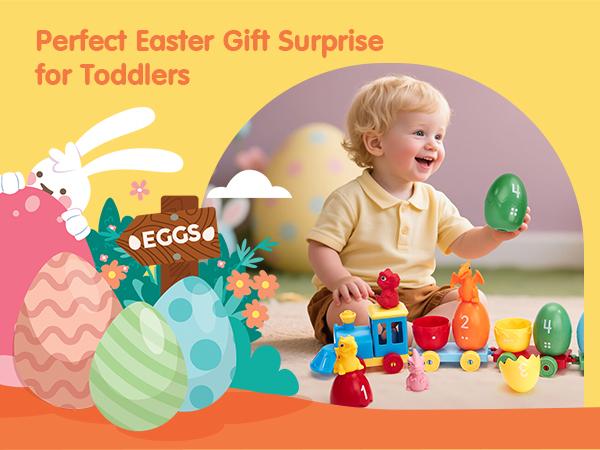 hahaland Easter Dinosaur Egg Number Matching Train - Dinosaur Easter Egg Stacking Train, Counting Sorting Fine Motor Skills Toy,Dinosaur stickers,Birthday Easter Gifts for Toddlers 18+ Months