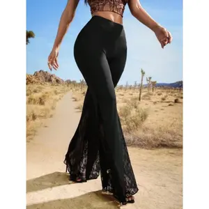 New women’s high-waisted knit pants, bohemian casual pants, lace hollow flared-leg pants, spring and autumn casual fashion, comfortable fit