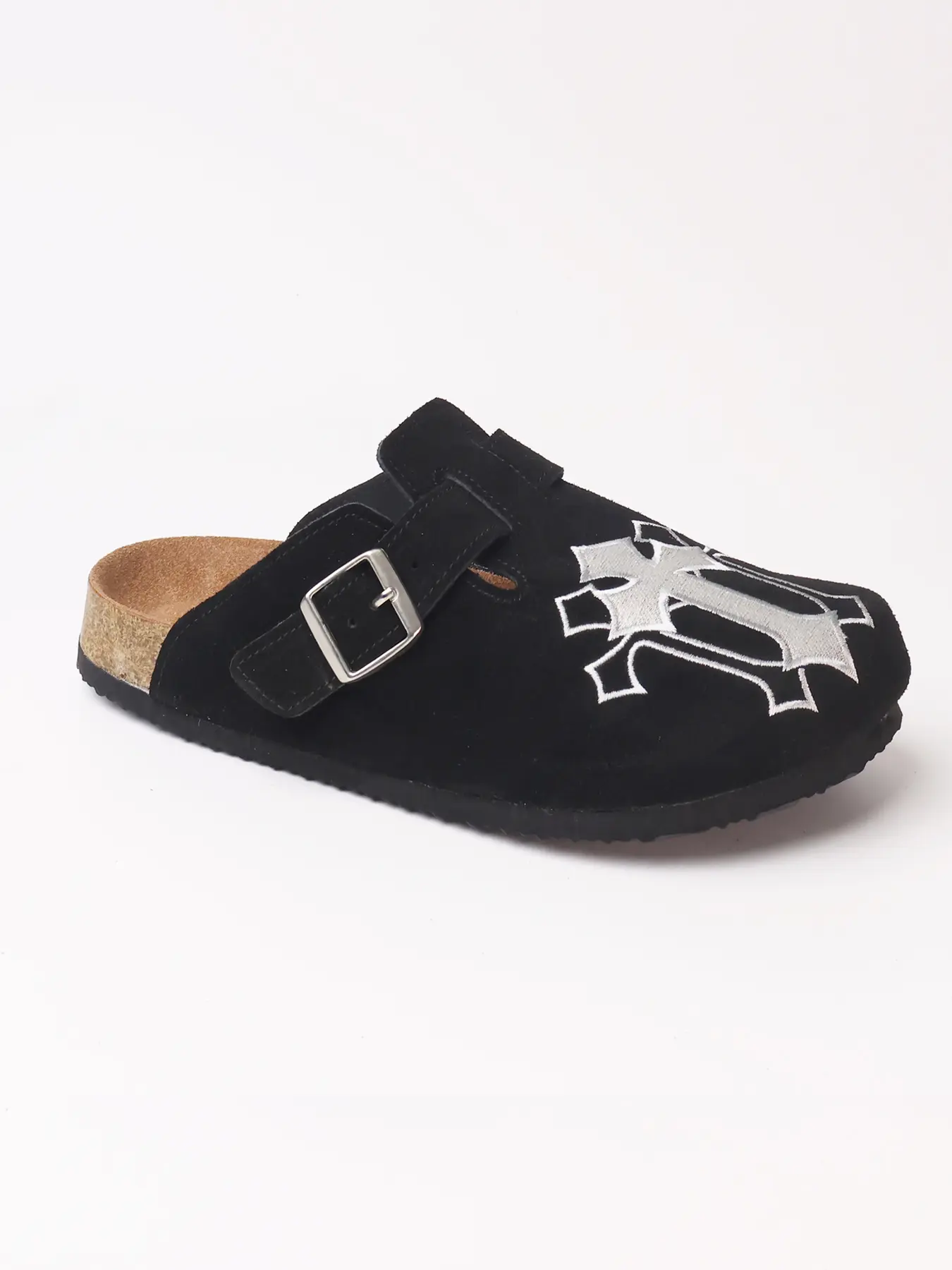 Embroidered Leather Sandals, Punk Style Cowhide Streetwear Mules, Men's Casual Rubber Sole Low-Ankle Fashionable Trendy Clogs for All Seasons