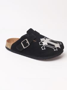 Embroidered Leather Sandals, Punk Style Cowhide Mules, Men's casual clogs Shoe Less Than Ankle Height, All Seasons, Rubber Sole Material